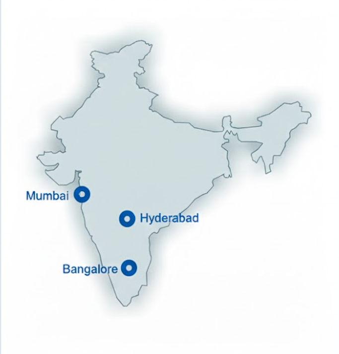 Map of India with pinned office locations